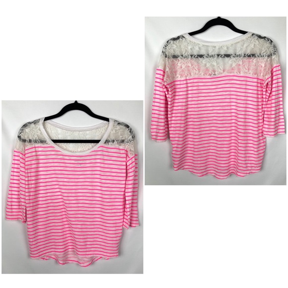 Express striped floral lace half sleeve shirt XS - Picture 2 of 4